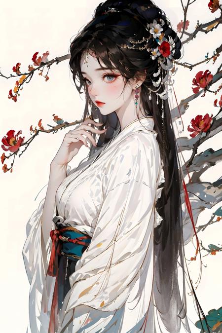 02551-3045111680-masterpiece, best quality, 8k, cinematic light, ultra high res, chinese painting, 1girl, solo, flower, hair ornament, white back.png